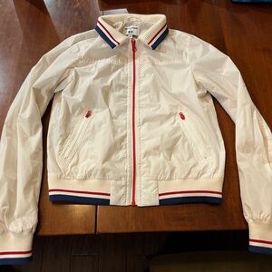 Uniqlo Ines De La Frassange Ivory Bomber Jacket w/ Red & Blue Accents women xs